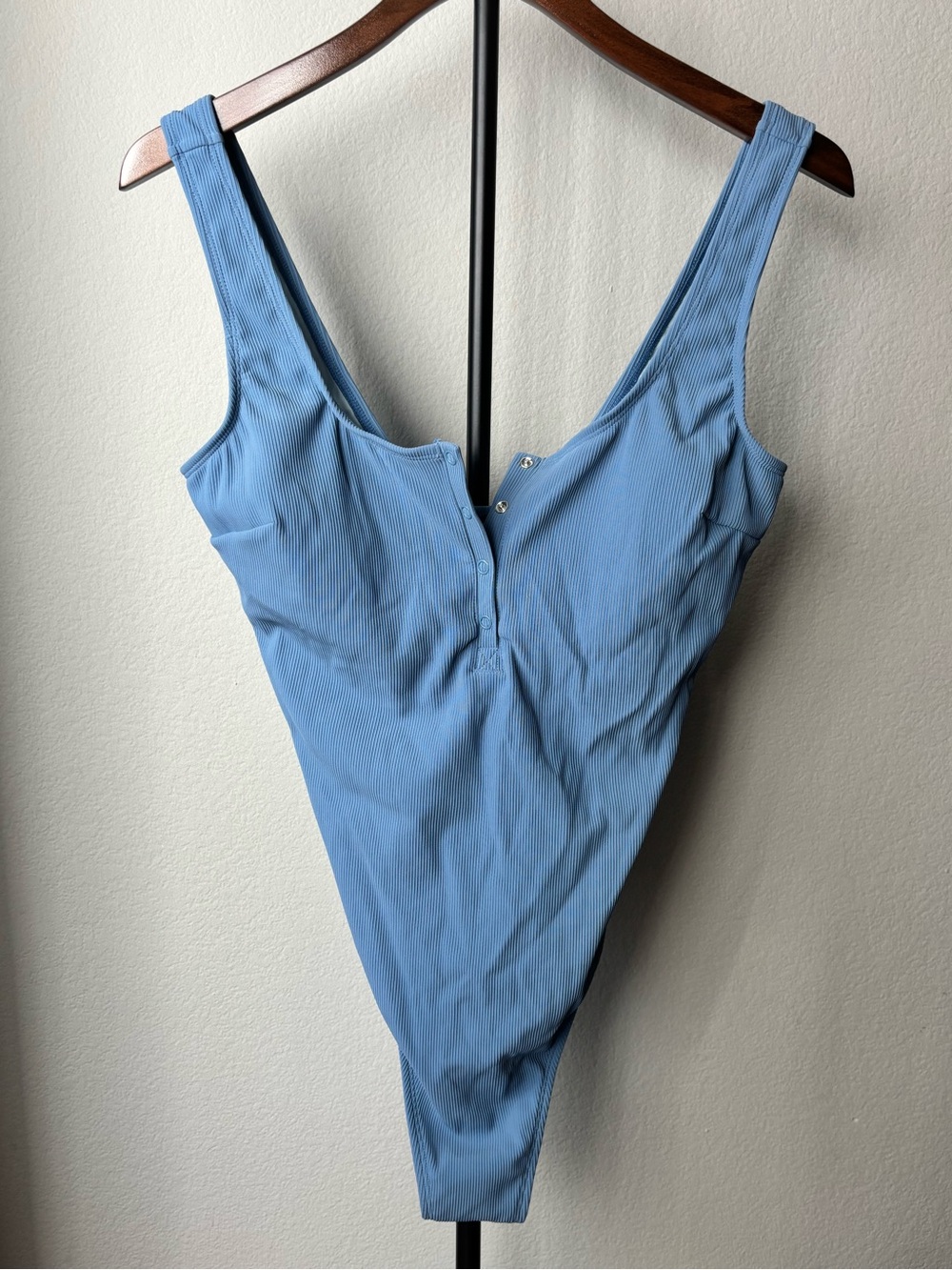 Cupshe Light Blue Ribbed Long-Torso Bodysuit